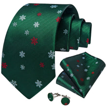 DiBanGu Green White Snow Christmas Silk Necktie Pocket Square Cufflinks Set