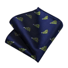 DiBanGu Dark Blue Green Christmas Tree Necktie Pocket Square Cufflinks Set