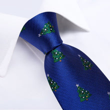 DiBanGu Blue Green Christmas Tree Necktie Pocket Square Cufflinks Set