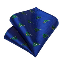 DiBanGu Blue Green Christmas Tree Necktie Pocket Square Cufflinks Set