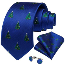 DiBanGu Blue Green Christmas Tree Necktie Pocket Square Cufflinks Set