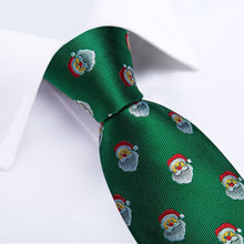 DiBanGu Green Christmas Santa Claus Necktie Pocket Square Cufflinks Set