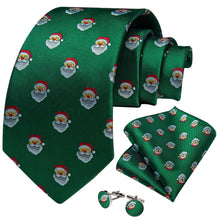 DiBanGu Green Christmas Santa Claus Necktie Pocket Square Cufflinks Set