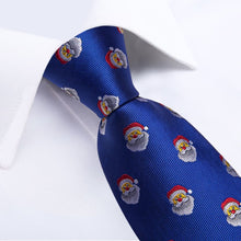 DiBanGu Blue Christmas Santa Claus Necktie Pocket Square Cufflinks Set