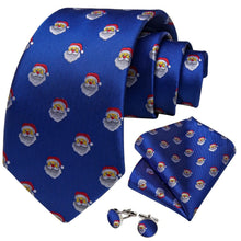 DiBanGu Blue Christmas Santa Claus Necktie Pocket Square Cufflinks Set