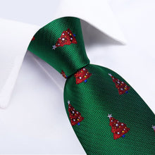 DiBanGu Green Red Christmas Tree Necktie Pocket Square Cufflinks Set