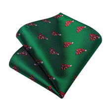 DiBanGu Green Red Christmas Tree Necktie Pocket Square Cufflinks Set