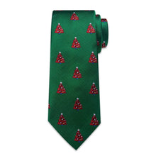 DiBanGu Green Red Christmas Tree Necktie Pocket Square Cufflinks Set