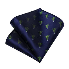 DiBanGu Dark Blue Green Christmas Tree Necktie Pocket Square Cufflinks Set