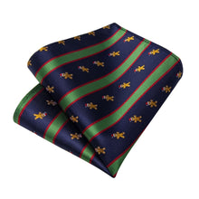 DiBanGu Dark Blue Green Striped Christmas Gingerbread Necktie Pocket Square Cufflinks Set