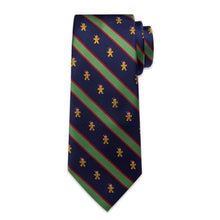 DiBanGu Dark Blue Green Striped Christmas Gingerbread Necktie Pocket Square Cufflinks Set