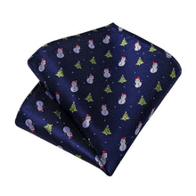 DiBanGu Dark Blue Christmas Snowman Tree Necktie Pocket Square Cufflinks Set