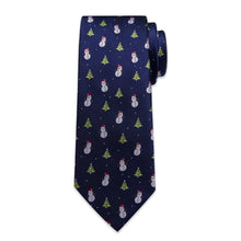 DiBanGu Dark Blue Christmas Snowman Tree Necktie Pocket Square Cufflinks Set