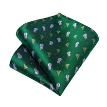 DiBanGu Green Christmas Snowman Tree Necktie Pocket Square Cufflinks Set