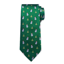 DiBanGu Green Christmas Snowman Tree Necktie Pocket Square Cufflinks Set