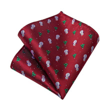 DiBanGu Red Christmas Snowman Tree Necktie Pocket Square Cufflinks Set