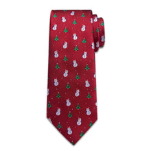 DiBanGu Red Christmas Snowman Tree Necktie Pocket Square Cufflinks Set