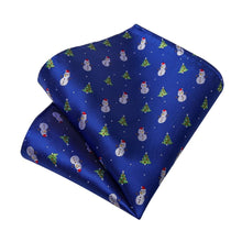 DiBanGu Blue Christmas Snowman Tree Necktie Pocket Square Cufflinks Set