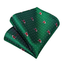 DiBanGu Green Christmas Santa Claus Polka Dot Necktie Pocket Square Cufflinks Set