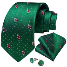 DiBanGu Green Christmas Santa Claus Polka Dot Necktie Pocket Square Cufflinks Set