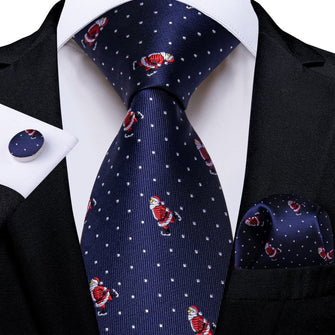 DiBanGu Dark Blue Christmas Santa Claus Polka Dot Necktie Pocket Square Cufflinks Set