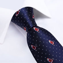 DiBanGu Dark Blue Christmas Santa Claus Polka Dot Necktie Pocket Square Cufflinks Set