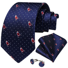 DiBanGu Dark Blue Christmas Santa Claus Polka Dot Necktie Pocket Square Cufflinks Set