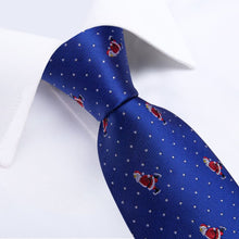 DiBanGu Blue Christmas Santa Claus Polka Dot Necktie Pocket Square Cufflinks Set