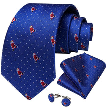 DiBanGu Blue Christmas Santa Claus Polka Dot Necktie Pocket Square Cufflinks Set