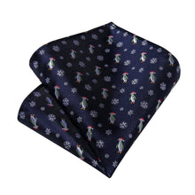 DiBanGu Blue Christmas Penguins Snowflake Necktie Pocket Square Cufflinks Set