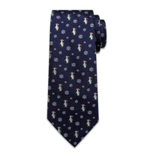 DiBanGu Blue Christmas Penguins Snowflake Necktie Pocket Square Cufflinks Set