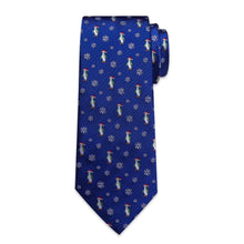 DiBanGu Blue Christmas Penguins Snowflake Necktie Pocket Square Cufflinks Set