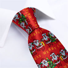 DiBanGu Red Santa Claus Christmas Necktie Pocket Square Cufflinks Set