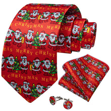 DiBanGu Red Santa Claus Christmas Necktie Pocket Square Cufflinks Set