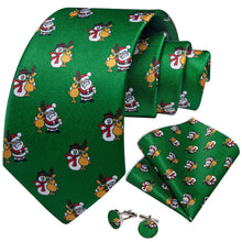 DiBanGu Green Christmas Santa Claus Neck Tie Pocket Square Cufflinks Set