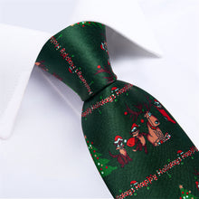 DiBanGu Green Red Christmas Tree Men's Tie Pocket Square Cufflinks Set