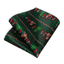 DiBanGu Green Red Christmas Tree Men's Tie Pocket Square Cufflinks Set