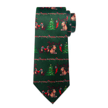 DiBanGu Green Red Christmas Tree Men's Tie Pocket Square Cufflinks Set