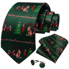 DiBanGu Green Red Christmas Tree Men's Tie Pocket Square Cufflinks Set