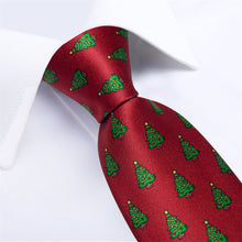 DiBanGu Red Green Christmas Tree Men's Tie Pocket Square Cufflinks Set