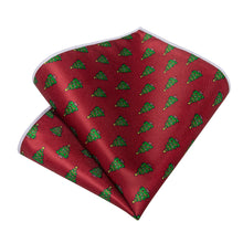 DiBanGu Red Green Christmas Tree Men's Tie Pocket Square Cufflinks Set