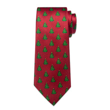 DiBanGu Red Green Christmas Tree Men's Tie Pocket Square Cufflinks Set