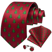 DiBanGu Red Green Christmas Tree Men's Tie Pocket Square Cufflinks Set