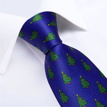 DiBanGu Blue Green Christmas Tree Men's Tie Pocket Square Cufflinks Set