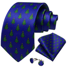 DiBanGu Blue Green Christmas Tree Men's Tie Pocket Square Cufflinks Set