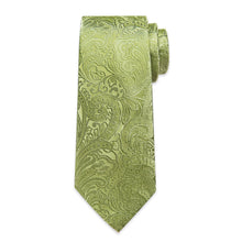 DiBanGu Sage Green Floral Silk Mens Tie Pocket Square Cufflinks Set