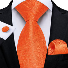 DiBanGu Hot Orange Paisley Silk Mens Tie Pocket Square Cufflinks Set