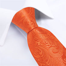 DiBanGu Hot Orange Paisley Silk Mens Tie Pocket Square Cufflinks Set