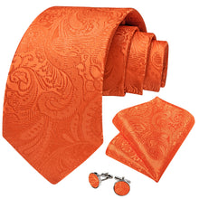 DiBanGu Hot Orange Paisley Silk Mens Tie Pocket Square Cufflinks Set