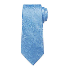 DiBanGu Celestial Blue Paisley Silk Mens Tie Pocket Square Cufflinks Set